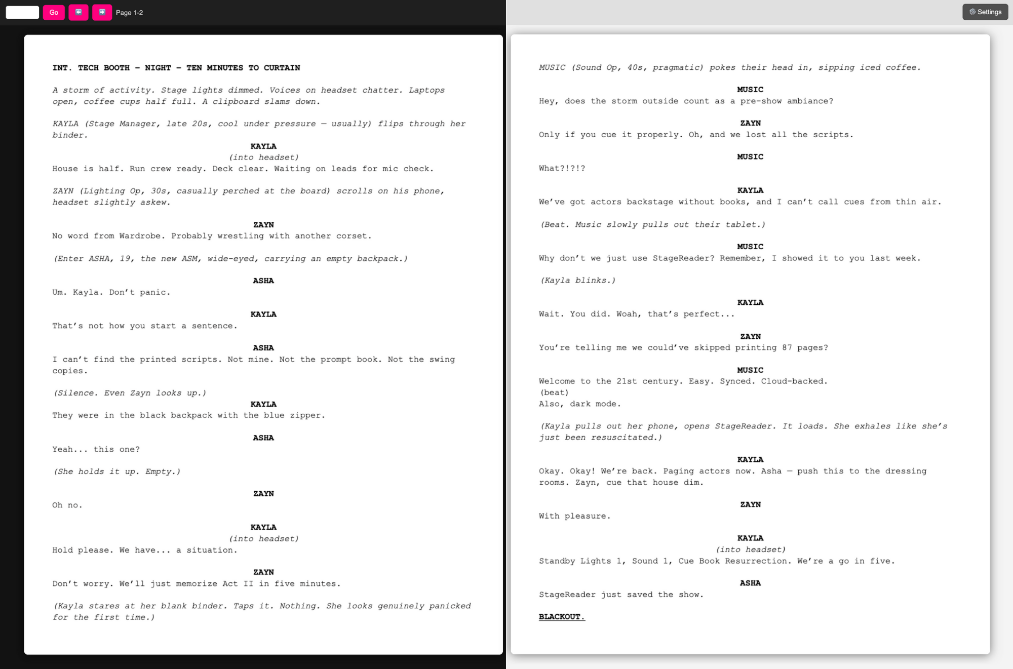 StageReader Dark and Light Mode